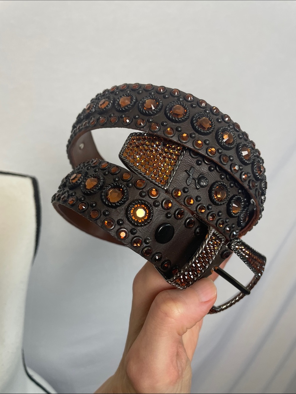 Kippys New Studded Brown Leather Wrap Bracelet Copper Swarovski Crystal size  30